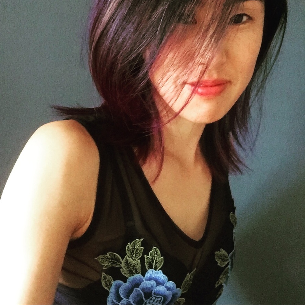 Potter's Pot sheer black tank w/ floral embroidery